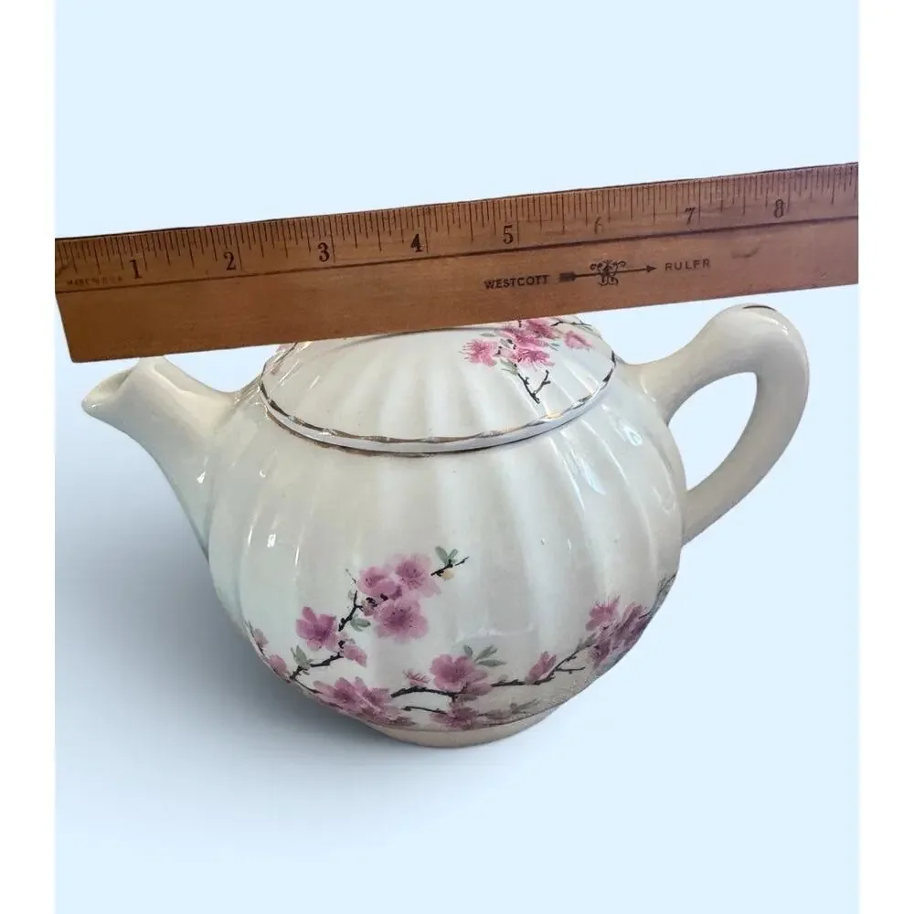 Vintage W S George Bolero Peach Blossom 22 Carat Gold Trim Tea Pot